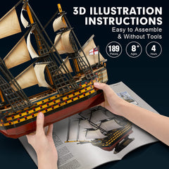 Cubifun HMS Victory intricate assembly highlights detailed craftsmanship.