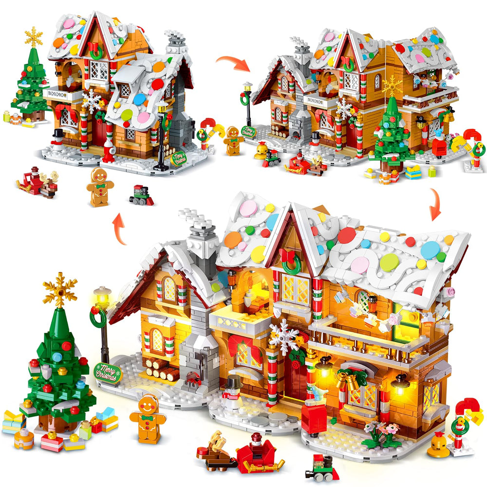 CUBIMANA 2025 gingerbread house front view with lights, ideal for family holiday display