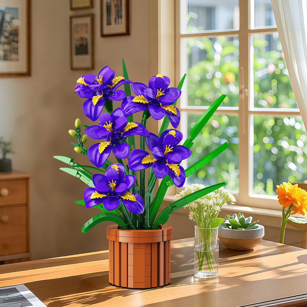 CUBIMANA completed iris bonsai display brightens shelves or desks.