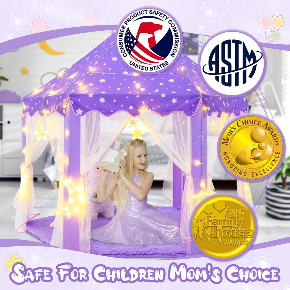 Purple color and plush fabric offer a comfy princess hideaway for kids.