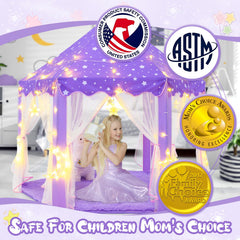 Purple color and plush fabric offer a comfy princess hideaway for kids.