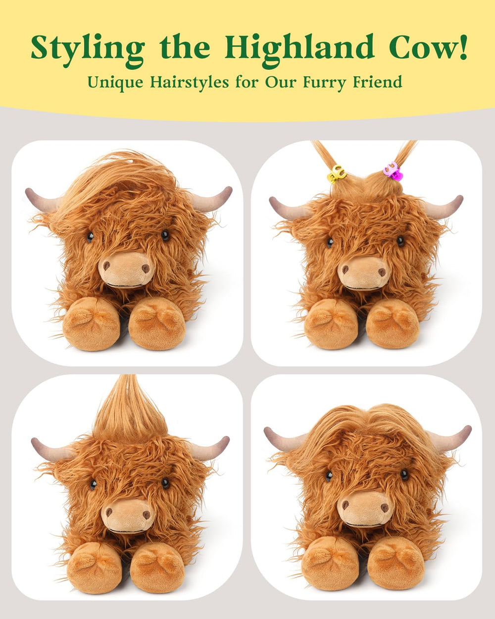 Cuckool Highland Cow plush in lay-down pose, cozy decor and tactile friend.