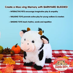 Cuddle Barn Barnyard Buddies Cow arrives with batteries for immediate fun