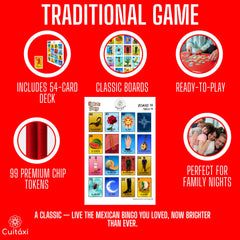 Cuitáxi bingo cards feature vivid traditional Mexican imagery for authentic fun.