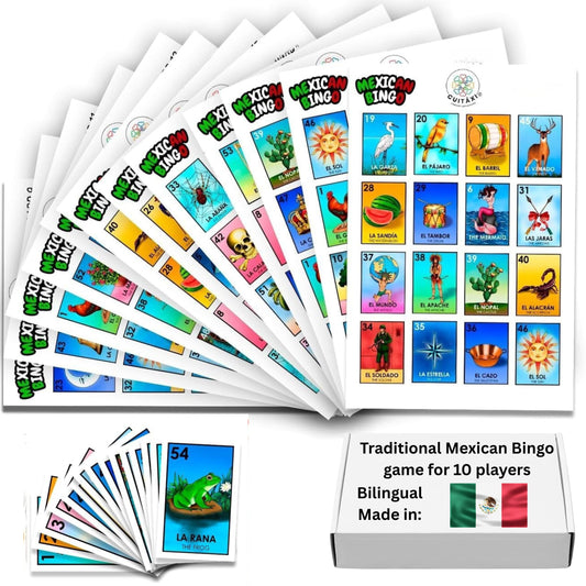 Cuitáxi Mexican Bingo cards with vibrant illustrations for lively family nights.