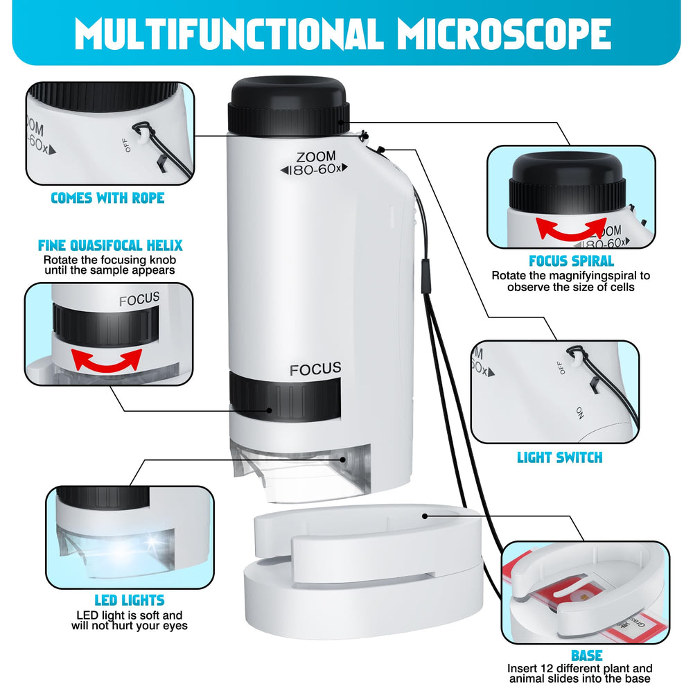 CUKU handheld mini microscope with LED pocket light, easy for hands-on STEM fun.