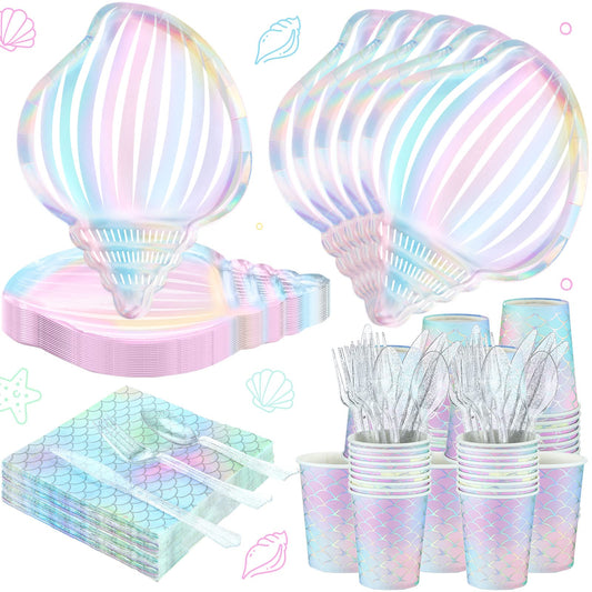 Cunhill Mermaid dinnerware plates with holographic shell design for shimmering tables.
