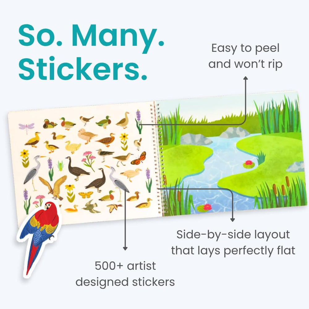 Cupkin Bird Sticker Book shows 500+ stickers for imaginative, mess-free play.