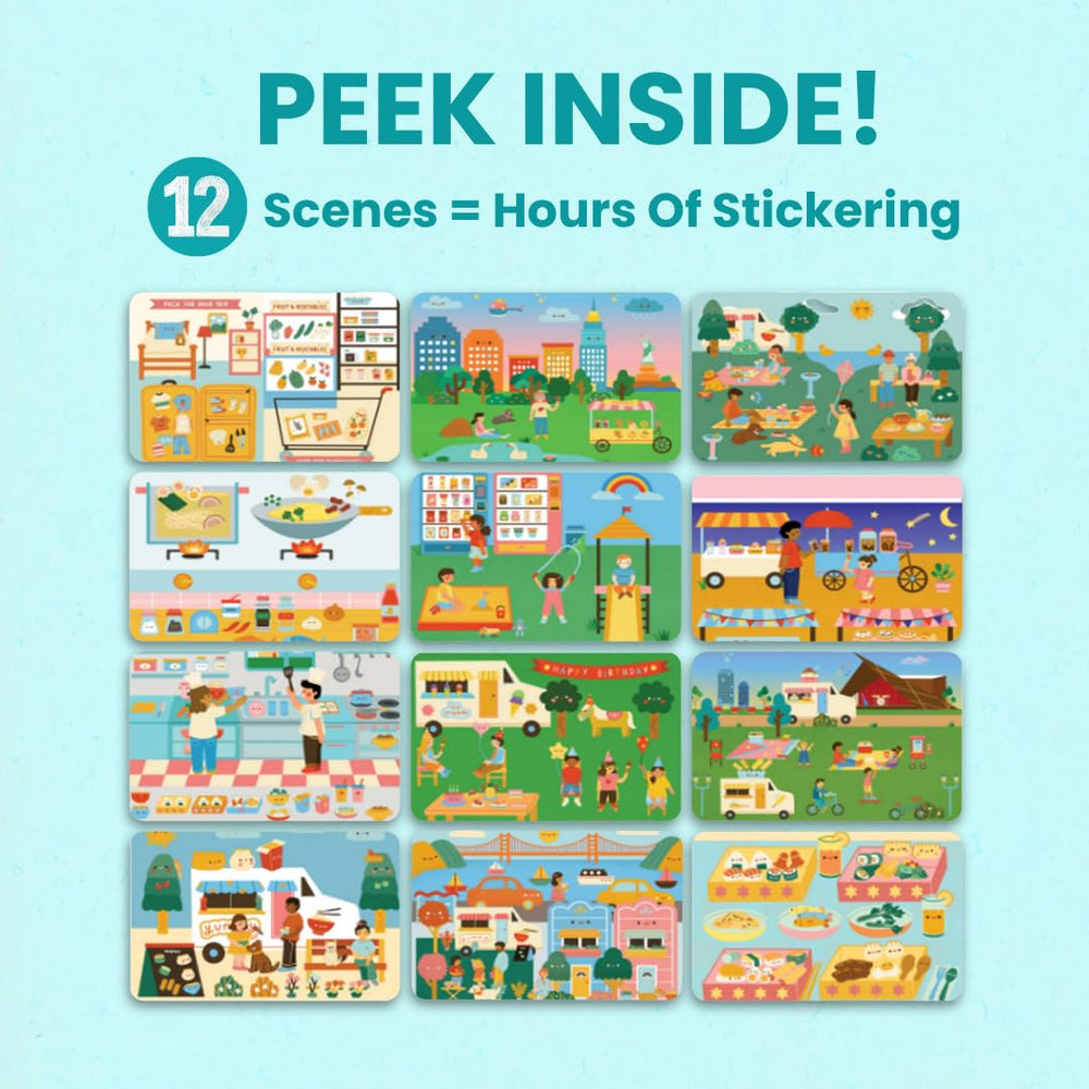 Cupkin Food Truck Adventure scene 5 with stickers supports quiet screen-free fun.