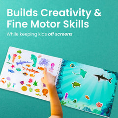 Cupkin Ocean 500+ sticker book scene-2—whales and fish scenes promote creative expression during travel.