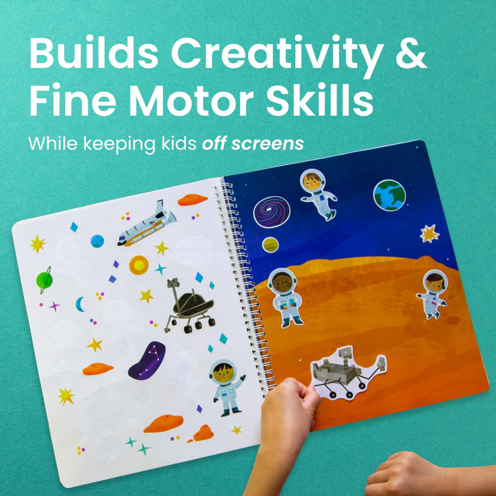 Cupkin space planet scene sticker helps practice fine motor skills.