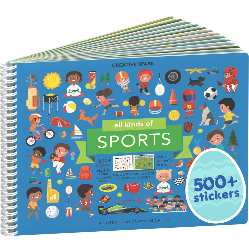 Cupkin All Kinds of Sports sticker book cover, bold artwork for travel-friendly fun.
