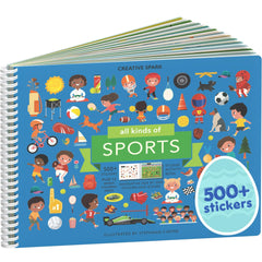 Cupkin All Kinds of Sports sticker book cover, bold artwork for travel-friendly fun.