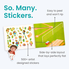 Cupkin sports sticker-book scene collection featuring 12 action-packed pages.