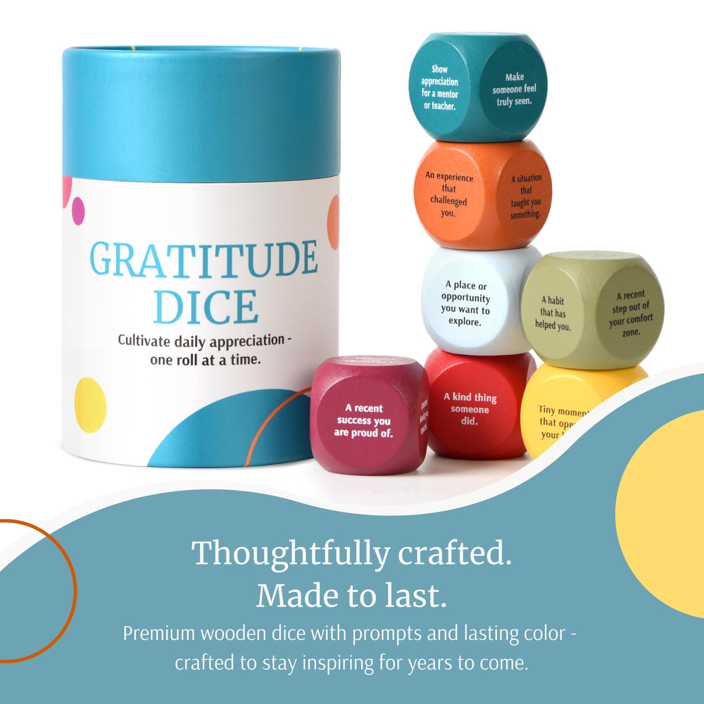 Curiosity Driven Gratitude Dice eight unique prompts encourage appreciation and self-awareness.