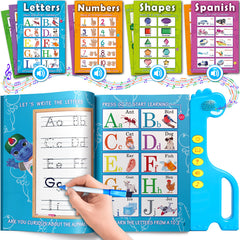 Curious 2 Learn ABC learning book open showing letters and numbers