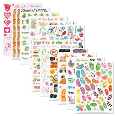 Current premium stickers brighten gifts, scrapbooks, and monthly calendars.