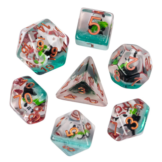 Cusdie panda-filled DND dice set with bamboo encasing, visually charming
