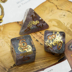 Cusdie DND dice gear-embedded resin closeup showing craftsmanship
