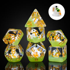 Cusdie DND dice with a rabbit inside for tabletop play