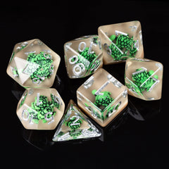 Cusdie green turtle-in-die DND dice add collectibility to your RPG collection.
