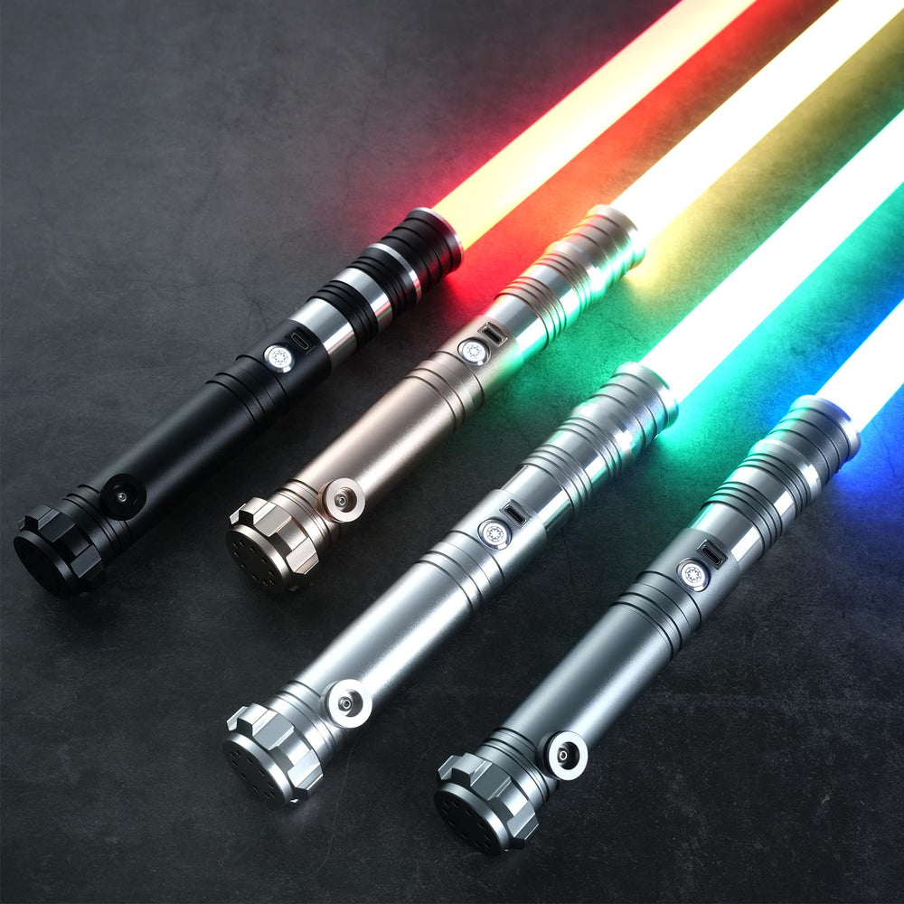 CUSTOM SABER features blaster sound and clash flash for cinematic duels.