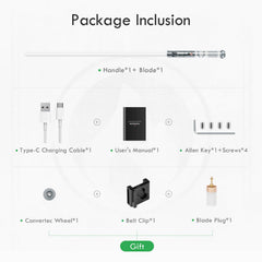 Custom Saber rechargeable battery with app status display.