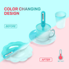 CUTE STONE color-changing dishes and utensils with temperature cues.