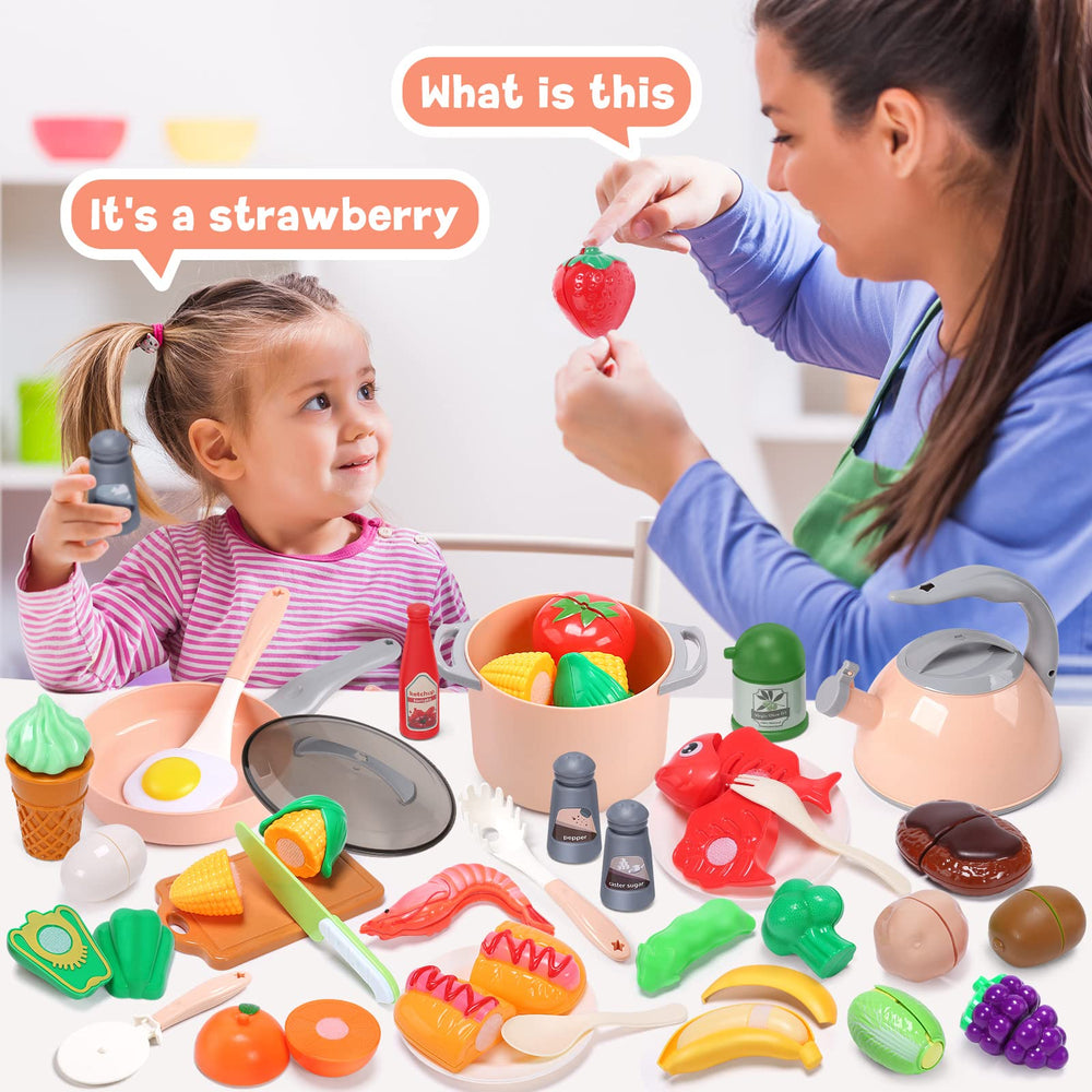 Cute Stone cutting food with Velcro halves encourages realistic meal prep skills.