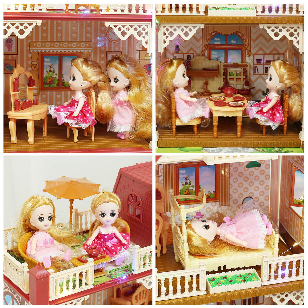 CUTE STONE dining room scene with tableware supports pretend family meals.