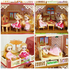 CUTE STONE dining room scene with tableware supports pretend family meals.