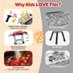 CUTE STONE BBQ grill toy color-changing food sparks imaginative cooking.