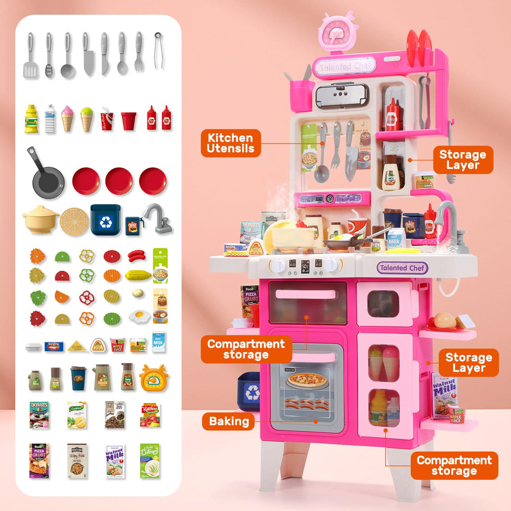 Cute Stone Kids Kitchen Playset 40-inch height suited for upright, comfortable play.