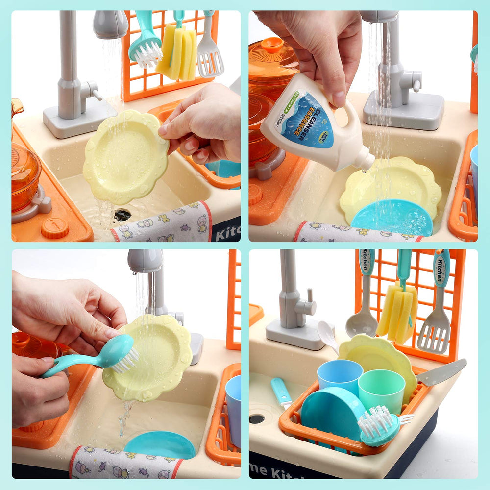 CUTE STONE tableware and utensils encourage washing, sorting, and pretend dining