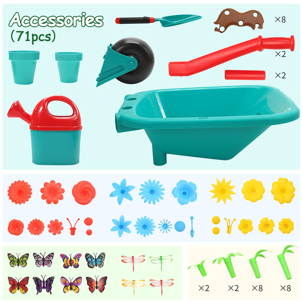 Cute Stone wheelbarrow storage helps tidy tools after outdoor play