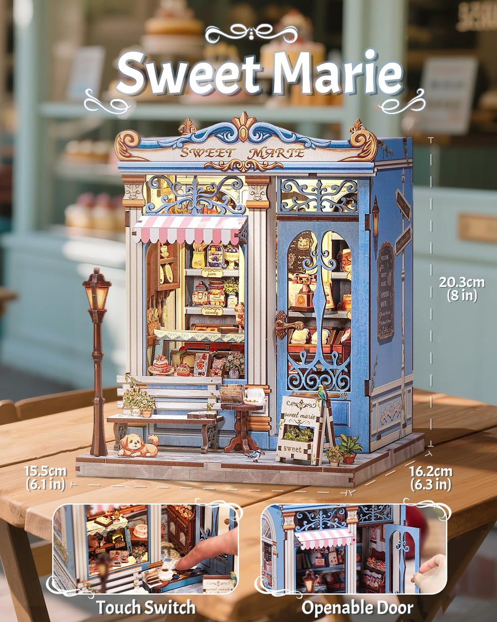 Cutebee Book Nook Sweet Marie honey cookies and rainbow candies on display.