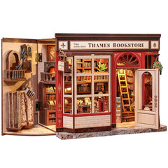 CUTEBEE Book Nook Kit bakery shelves glow for a cozy bookshelf display.