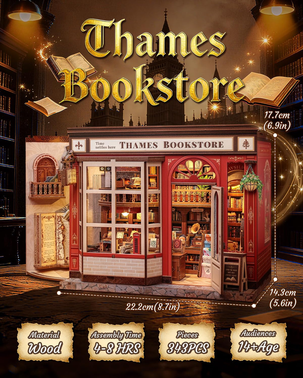 CUTEBEE Book Nook Kit LED lighting brings warmth to your miniature scene.