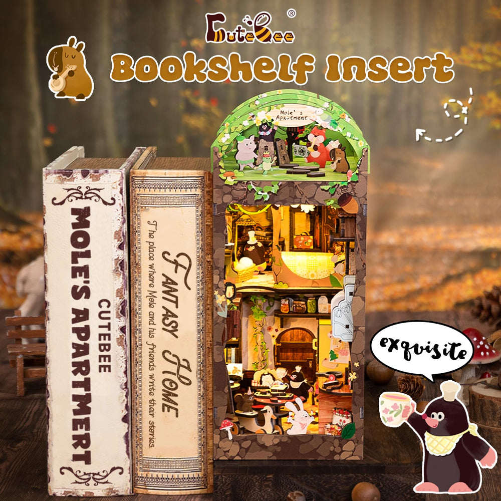 CUTEBEE Book Nook Kit miniature interior close-up reveals fine woodworking