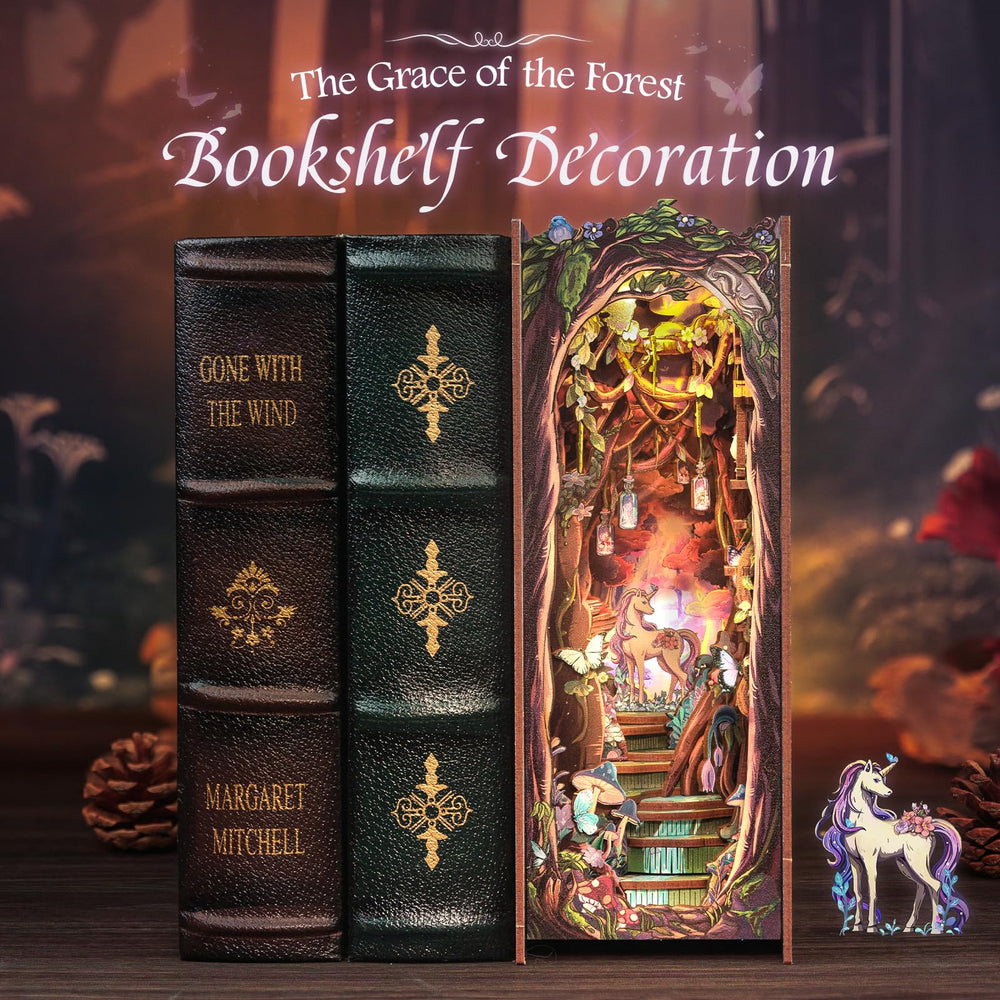 CUTEBEE Book Nook Kit mushrooms and wishing bottles create colorful, mood-enhancing ambience.