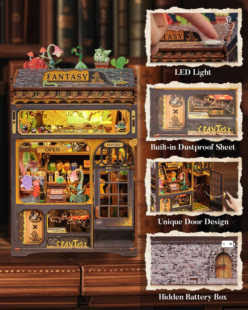 CUTEBEE Book Nook Kit pre-cut parts arranged for easy assembly