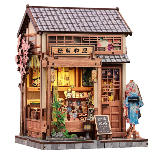 CUTEBEE Book Nook Sakura Shop front with warm lighting for cozy shelf decor