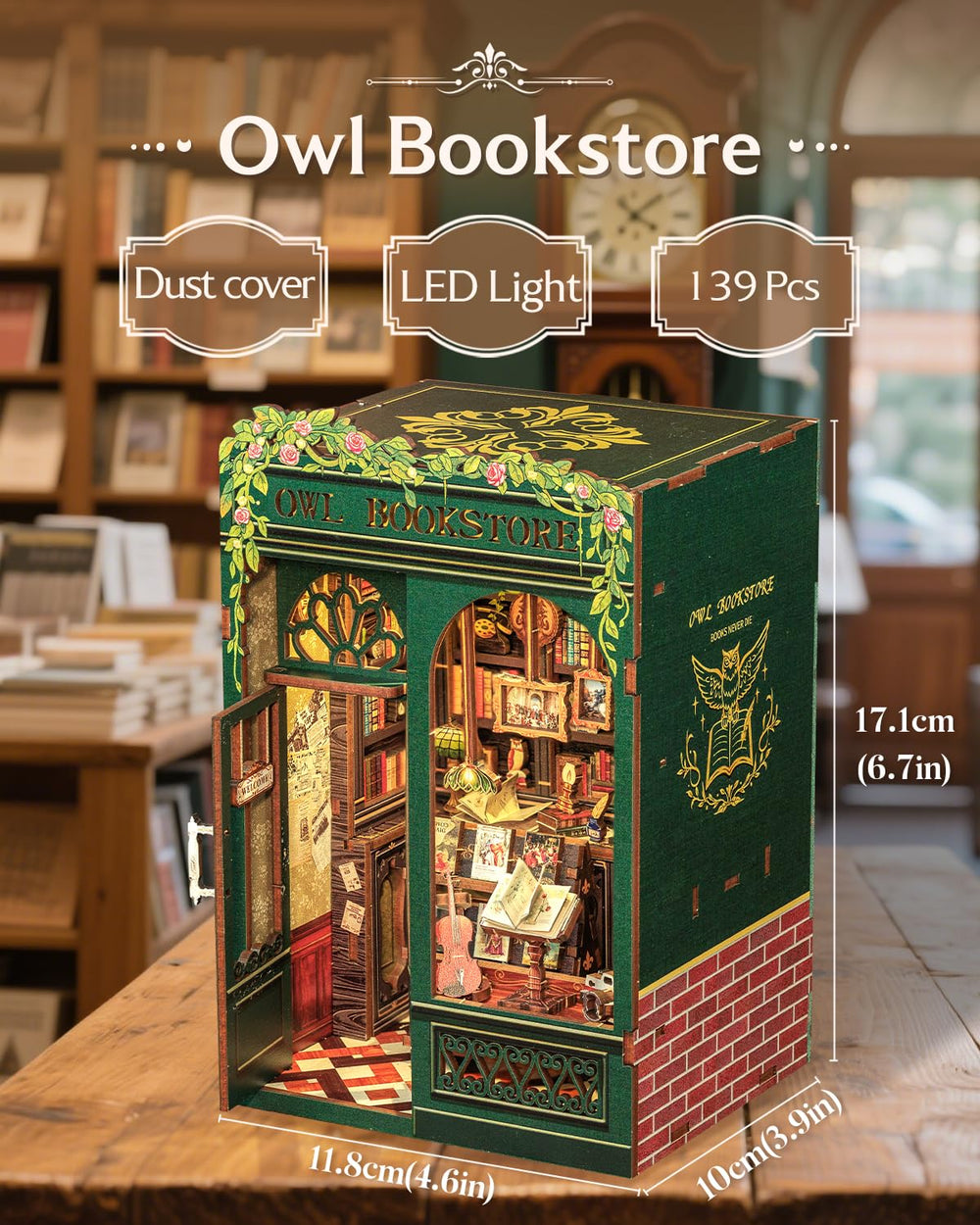 CUTEBEE Book Nook LED light glows softly to create a cozy shelf ambiance