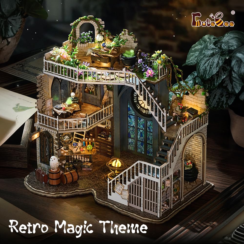 Cutebee DIY Dollhouse Kit interior detail showcases precise cuts and realistic furniture.