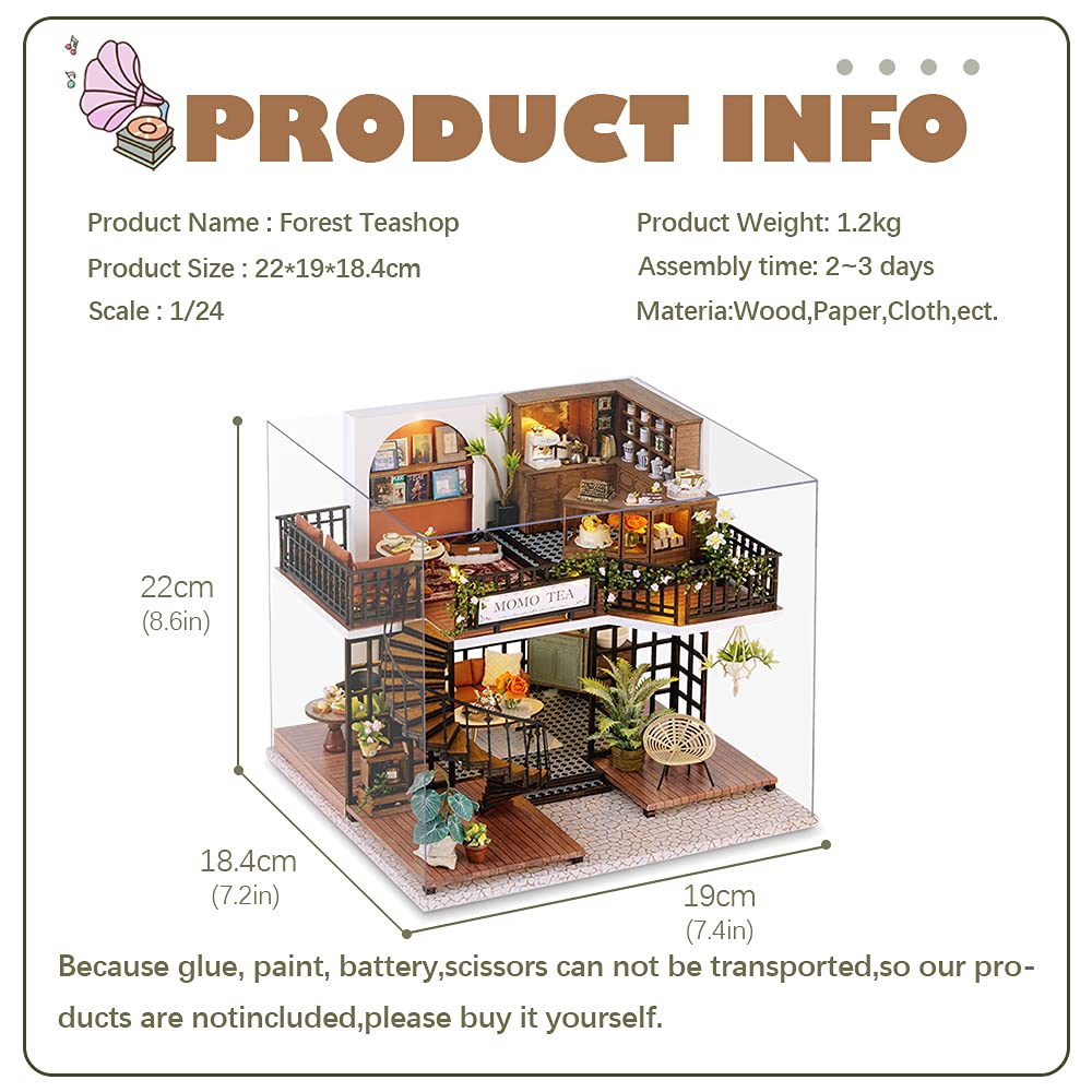 CUTEBEE Forest Tea Shop assembled interior with LED lights glow.
