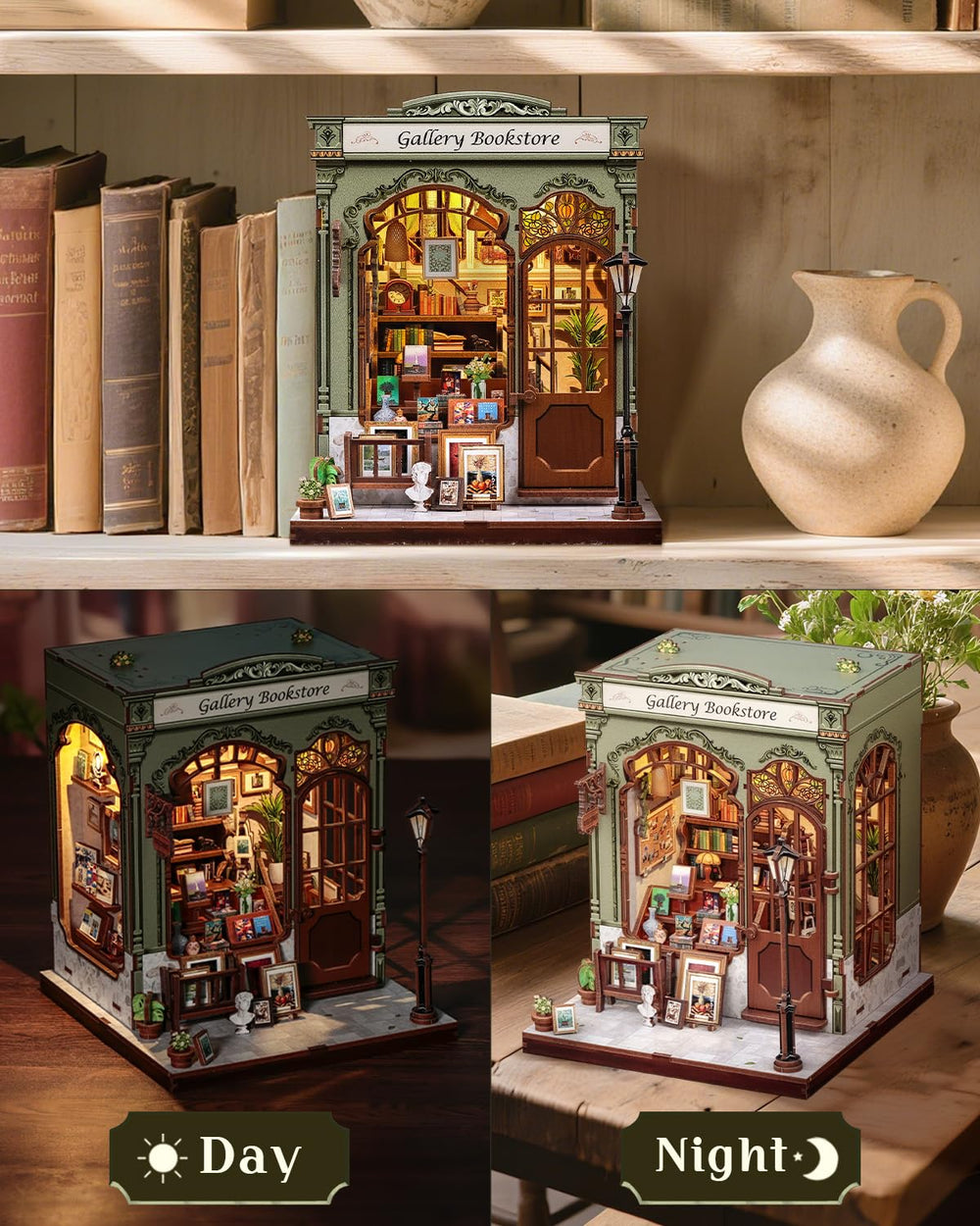 CUTEBEE LED lighting adds a warm glow to the finished booknook