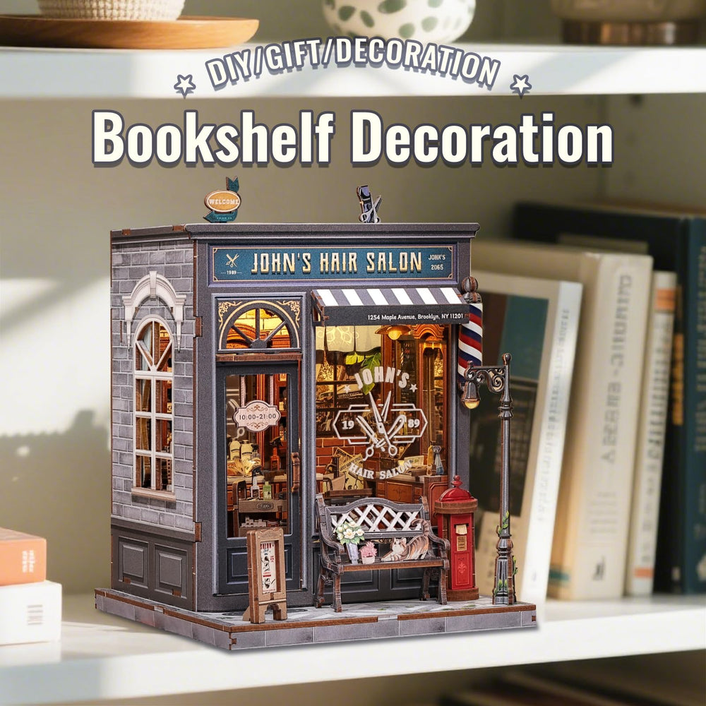 CUTEBEE metal pendant lights illuminate the DIY book nook scene