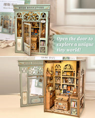 CUTEBEE miniature bookstore shelves highlight precise laser-cut detailing for realism.