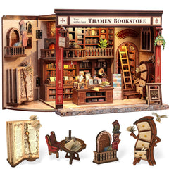 CUTEBEE Thames Bookstore Kit exterior front view shows vintage brick facade for cozy shelf decor.