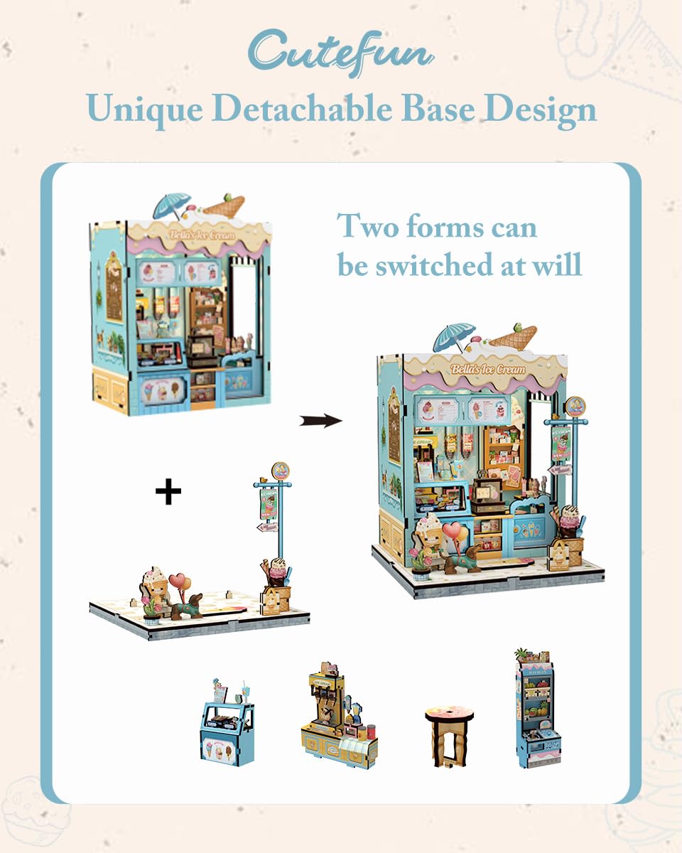 Cutefun Bella's Ice Cream Book Nook Kit step-by-step guide makes setup approachable and fun.